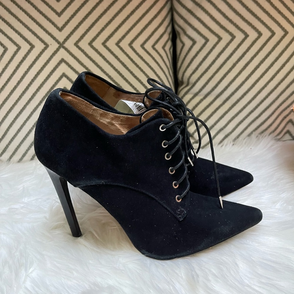 L.A.M.B Isabella Black Suede Leather Stiletto Booties